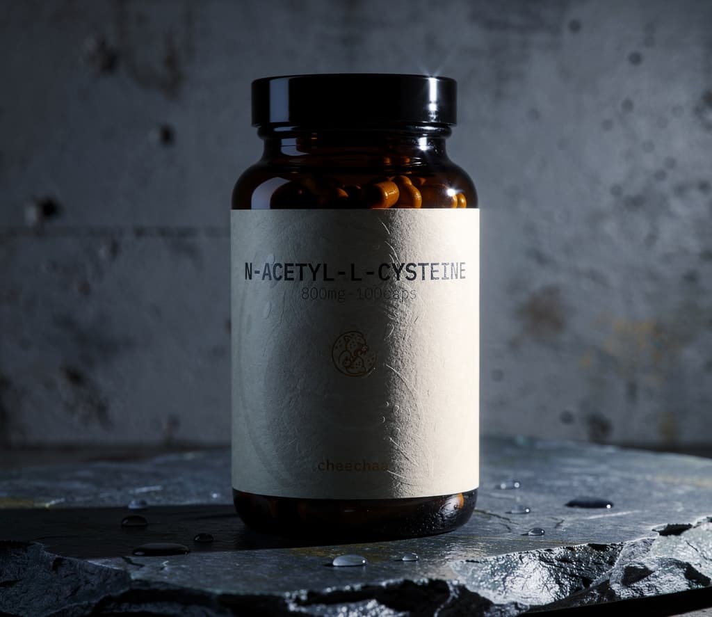 cheechaa n-acetyl-l-cysteine supplement jar on neutral linen